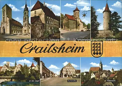 Crailsheim Rathaus Liebfrauenkapelle Stadtmauer Heimatmuseum Diebsturm Jagst Karlstr Teilansicht Kat. Crailsheim