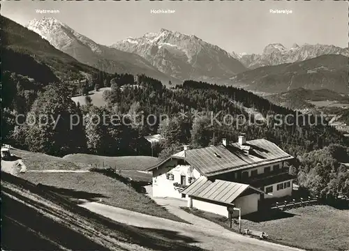 Oberau Berchtesgaden Berggasthof Pension Dora mit Watzmann Hochkalter Reiteralpe Kat. Berchtesgaden