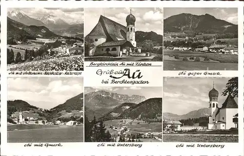 Au Berchtesgaden mit Watzmann Bergkirchlein Au mit Zinken Gmerk Untersberg Kirche Kat. Berchtesgaden