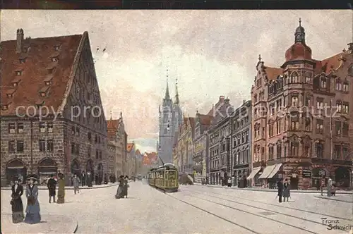 Nuernberg Koenigsstrasse mit Lorenzkirche Strassenbahn Kat. Nuernberg