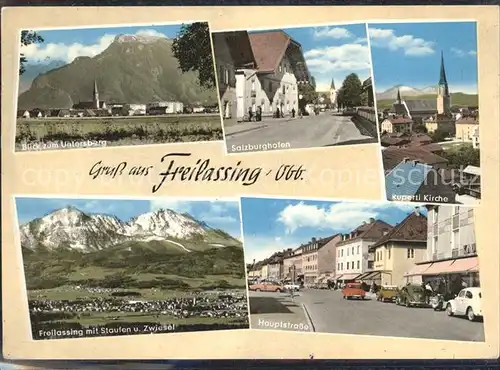 Freilassing mit Untersberg Salzburghofen Ruperti Kirche Total mit Staufen und Zwiesel Hauptstrasse Kat. Freilassing