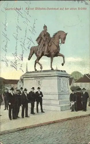 Saarbruecken Kaiser Wilhelm Denkmal auf der alten Bruecke Kat. Saarbruecken
