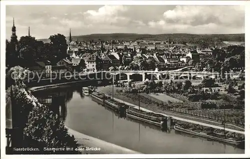 Saarbruecken Saarpartie mit alter Bruecke Kat. Saarbruecken