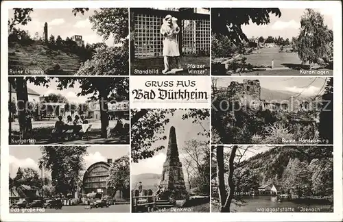 Bad Duerkheim Standbild Pfaelzer Winzer Kurpark Ruine Hardenburg Ruine Limburg Kat. Bad Duerkheim