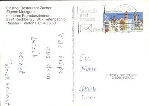 Kirchberg Passau Gasthaus Restaurant Zacher Kat. Tiefenbach
