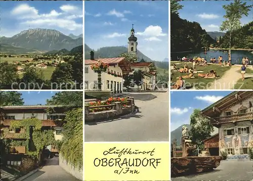 Oberaudorf Ortspartie mit Kaisergebirge Badestelle Kat. Oberaudorf