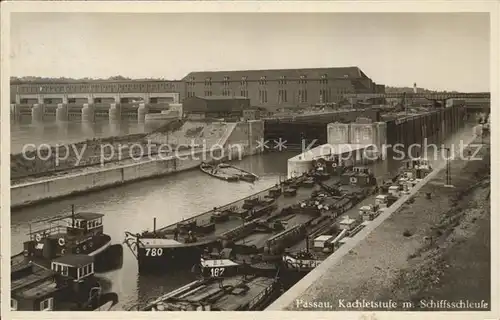 Passau Kachletstufe mit Schiffsschleuse Kat. Passau