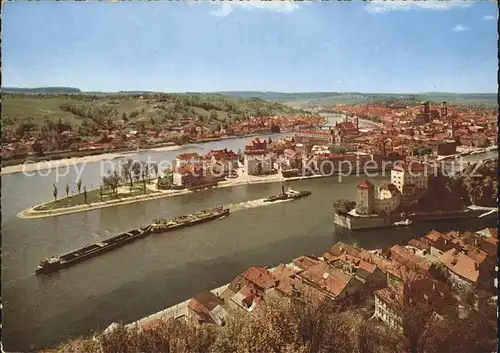 Passau Panorama mit Zusammenfluss der Donau Inn und Ilz Kat. Passau