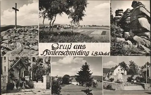 Hinterschmiding Lusen Gipfelkreuz Panorama Dreisessel Bildstock Dorfpartie Friedhof Kat. Hinterschmiding
