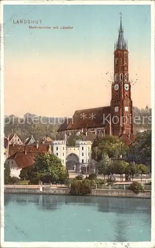 Landshut Isar Martinskirche mit Laendtor Kat. Landshut
