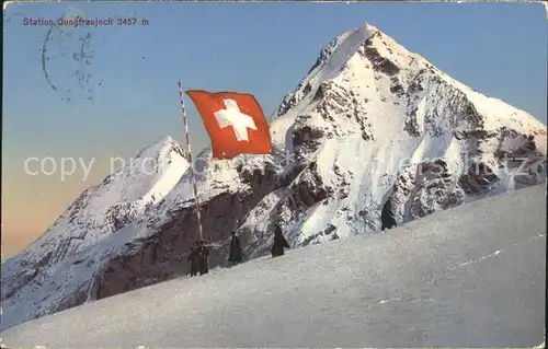 Jungfraujoch mit Schweizer Fahne Kat. Jungfrau