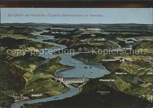 Waldeck Edersee Panoramakarte Edertalsperre Kat. Edertal