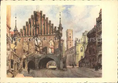 Muenchen Altes Rathaus und Heilig Geistkirche zerstoert 1944 Kuenstlerkarte Kat. Muenchen