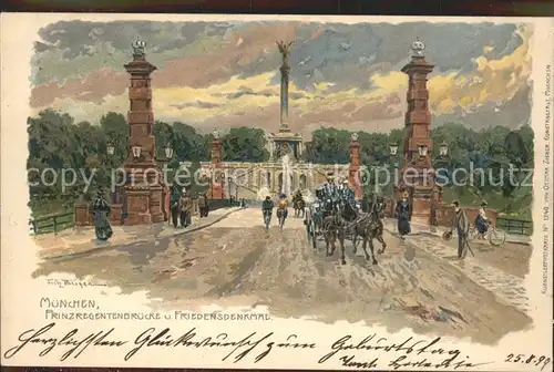 Muenchen Prinzregenten Bruecke und Friedensdenkmal Kat. Muenchen