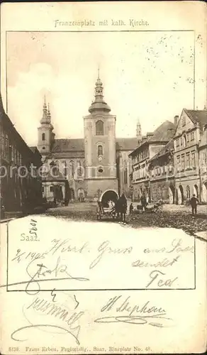 Saaz Tschechien Franzensplatz mit Kirche Kat. zatec