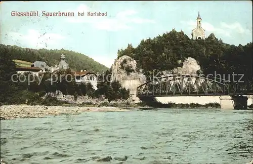 Giesshuebl-Sauerbrunn Tschechien Partie am Fluss mit Bruecke /  /