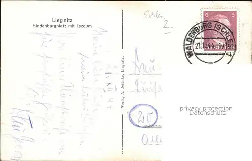 Liegnitz Legnica Hindenburgplatz mit Lyzeum Kat. Niederschlesien