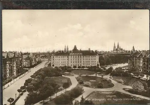 Liegnitz Legnica Hindenburgplatz mit Auguste Viktoria Schule Kat. Niederschlesien