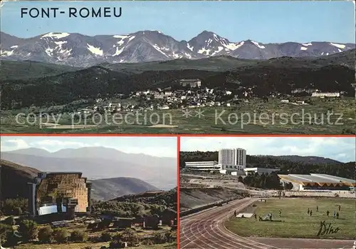 Font Romeu Odeillo Via Vue generale de la station auf fond le massif du Carlitte Le four solaire de 1000 kw Centre d entrainement preolympique Kat. Font Romeu Odeillo Via