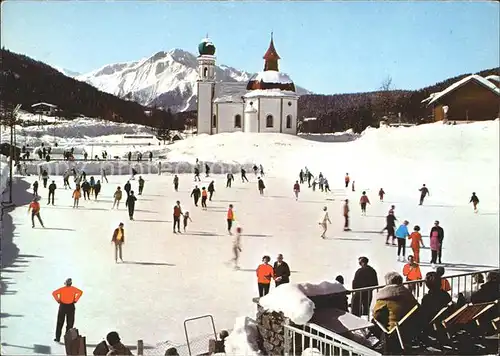 Seefeld Tirol Eislaufplatz mit Seekirchl und Hocheder Kat. Seefeld in Tirol