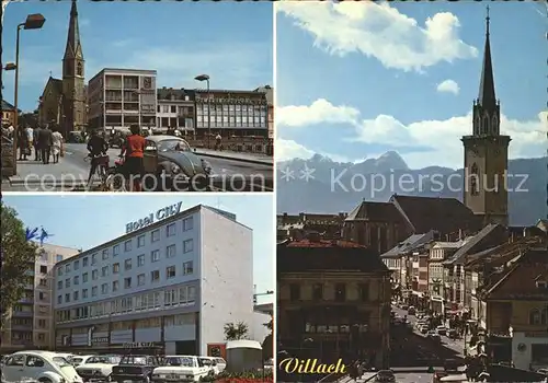 Villach Kaernten Strassenpartie Kirche Hotel City Kat. Villach