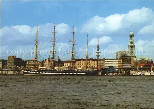 Hamburg Hafenszene Blick auf St Miacheliskiche Fernsehturm Segelschiff Kat. Hamburg