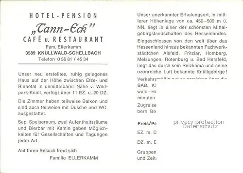 Schellbach Knuellwald Hotel Pension Tann Eck Cafe Restaurant Kat. Knuellwald
