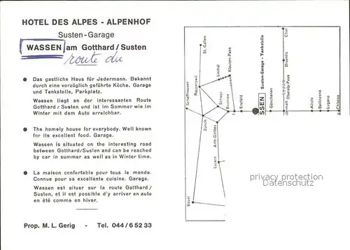 Wassen UR Hotel des Alpes Alpenhof Restaurant Kat. Wassen