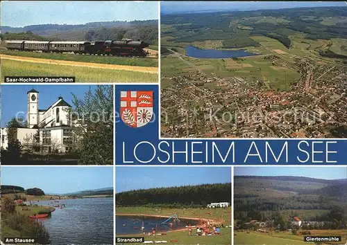Losheim See Saar Hochwald Dampfbahn Stausee Strandbad Giertenmuehle Fliegeraufnahme Kat. Losheim