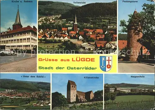 Luegde Stadt der Osterraeder Festungsturm Schule Kirche Unter dem Schild Kat. Luegde