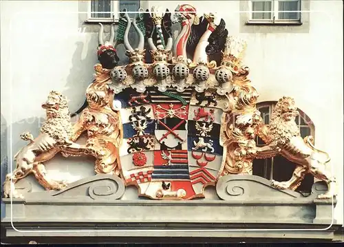 Hartenfels Schloss Hartenfels Barockes Wappen ueber dem Eingangsportal Kat. Hartenfels