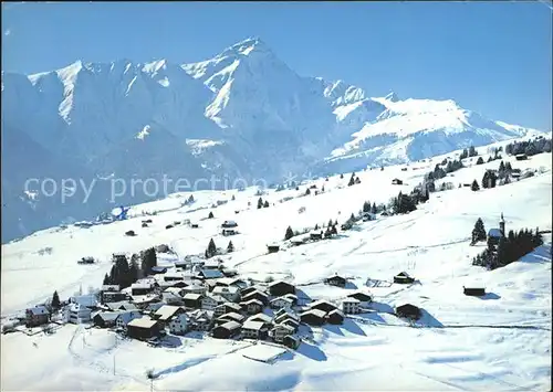Flerden am Heinzenberg mit Piz Beverin Winterpanorama Alpen Fliegeraufnahme Kat. Flerden