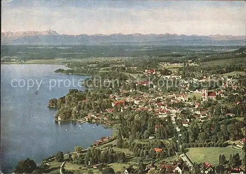 Tutzing Starnberger See mit Zugspitze Alpenpanorama Fliegeraufnahme Kat. Tutzing