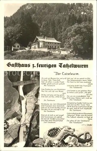 Oberaudorf Gasthaus zum feurigen Tatzelwurm Wasserfall Gedicht von Scheffel Kat. Oberaudorf