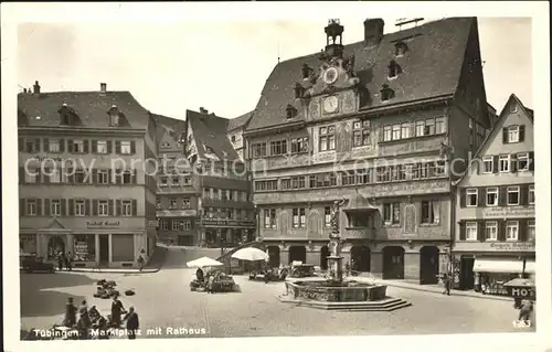 Tuebingen Marktplatz mit Rathaus Brunnen Kat. Tuebingen