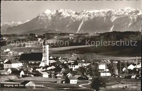 Waging See Ortsansicht mit Kirche Untersberg Berchtesgadener Alpen Kat. Waging a.See