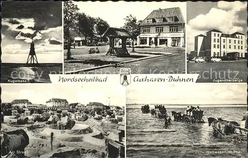 Duhnen Nordsee Kugelbake Dorfbrunnen Jugendherberge Strand Wattwagen im Priel Kat. Cuxhaven