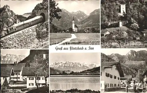 Flintsbach Inn Bergbahn Kirche Burg Dorfpartie Innpartie Kat. Flintsbach a.Inn