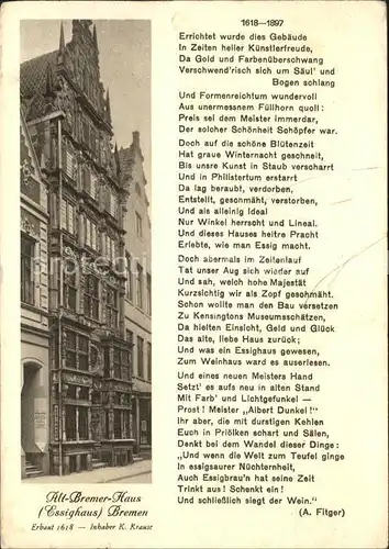 Bremen Alt Bremer Haus Essighaus Gedicht A. Fitger Kat. Bremen