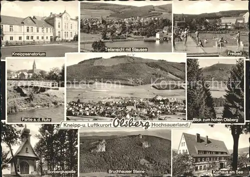 Olsberg Sauerland Kneippsanatorium Teilansicht Stausee Freibad Ruhrpartie Olsberg Borbergkapelle Bruchhauser Steine Kurhaus am See Kat. Olsberg