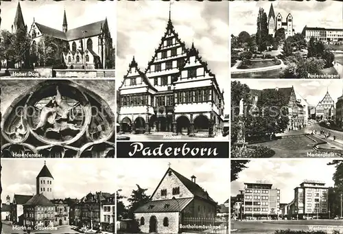 Paderborn Hoher Dom Rathaus Paderanlagen Hasenfenster Marienplatz Markt Gaukirche Bartholomaeuskapelle Westerntor Kat. Paderborn