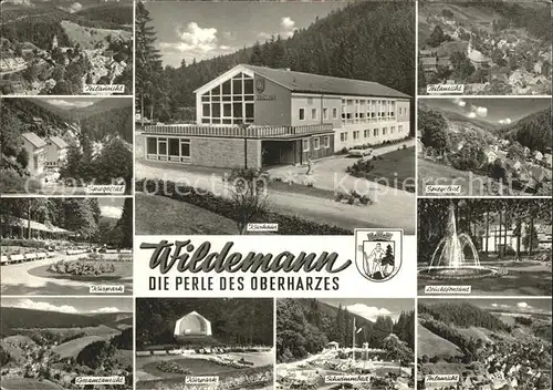 Wildemann Teilansichten Spiegeltal Kurhaus Kurpark Leuchtfontaene Gesamtansicht Schwimmbad Kat. Wildemann Harz