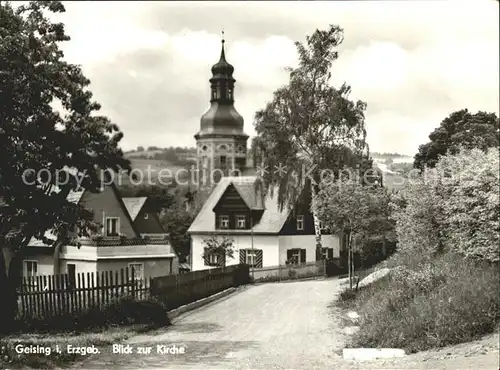 Geising Erzgebirge Blick zur Kirche Kat. Geising Osterzgebirge