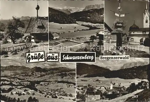 Schwarzenberg Vorarlberg Gesamtansicht mit Alpenpanorama Kirche Wegweiser Schwimmbad Kat. Schwarzenberg