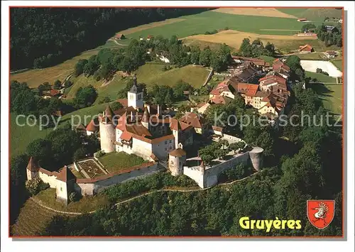 Gruyeres FR Burg Fliegeraufnahme Kat. Gruyeres