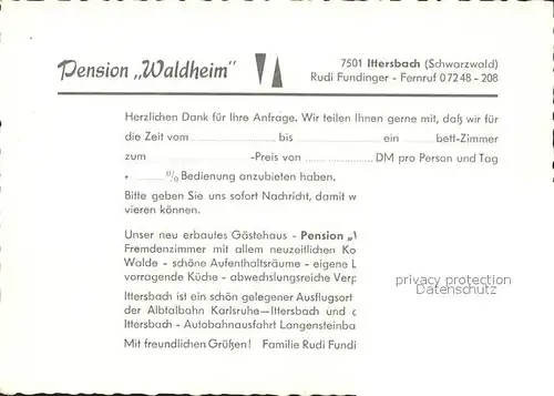 Ittersbach Gasthaus Pension Waldheim Kat. Karlsbad