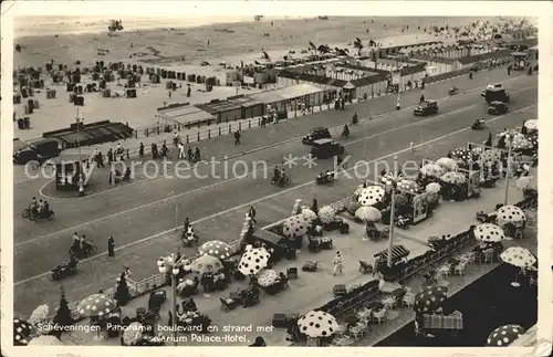 Scheveningen Panorama boulevard en strand met solarium Palace Hotel Kat. Scheveningen