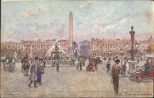 Paris Place de la Concorde Peinture Kuenstlerkarte Kat. Paris