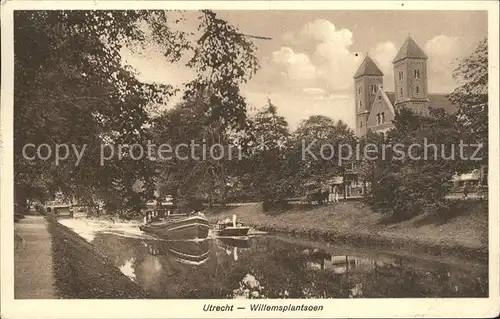 Utrecht Willemsplantsoen Kanal Boot Kirche Kat. Utrecht