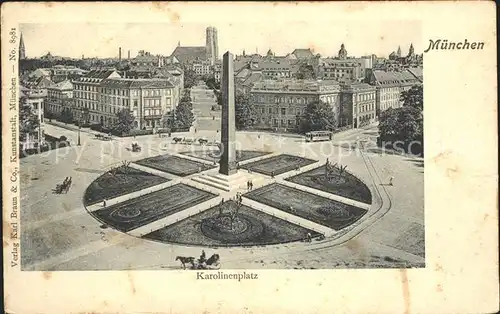 Muenchen Karolinenplatz Obelisk Pferdekutschen Kat. Muenchen
